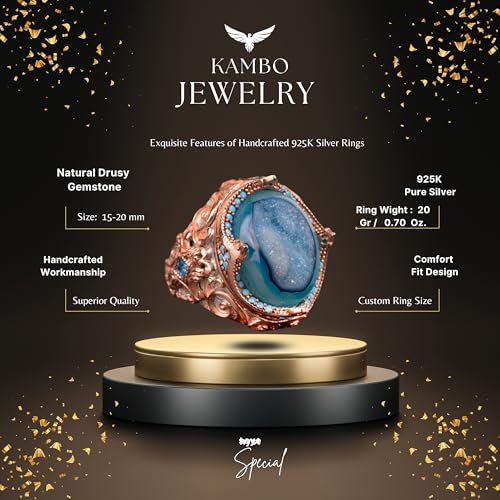 Doğal Drusy Kristal Kuvars Değerli Taş Yüzük - 925 Ayar Gümüş