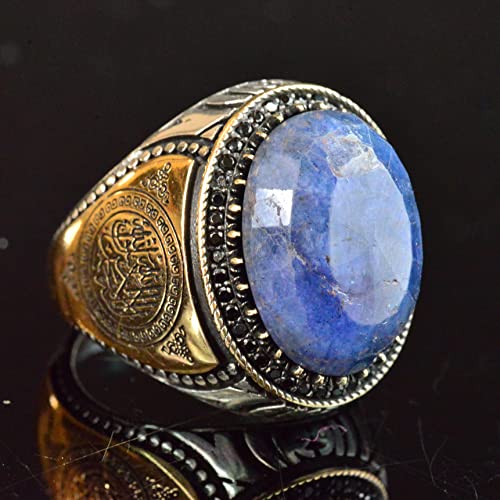 Doğal Safir Erkek Yüzük - 925 Ayar Gümüş