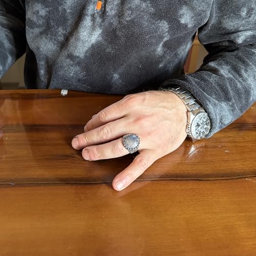 KAMBO Doğal Safir Taş Erkek Yüzük 925 Ayar Gümüş El Yapımı Oval Kesim Bildiri Yüzüğü