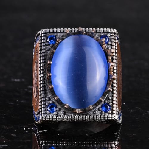 925 Ayar Gümüş İslami Yüzük, Artificial Taş Yüzük, El İşi Calligraphy Yüzük (Artificial Bluestone)