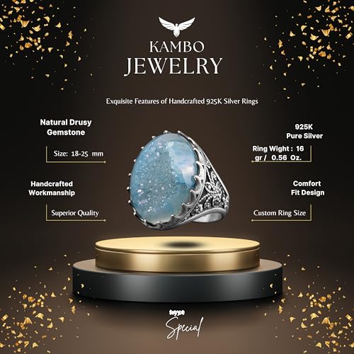 Gümüş Erkek Yüzük Drusy Kuvars Aqua, - Shiny Taş Koleksiyonu