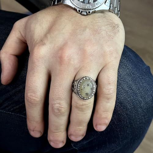 925 Ayar Gümüş Erkek Yüzük, Doğal Drusy Kuvars Taş Yüzük