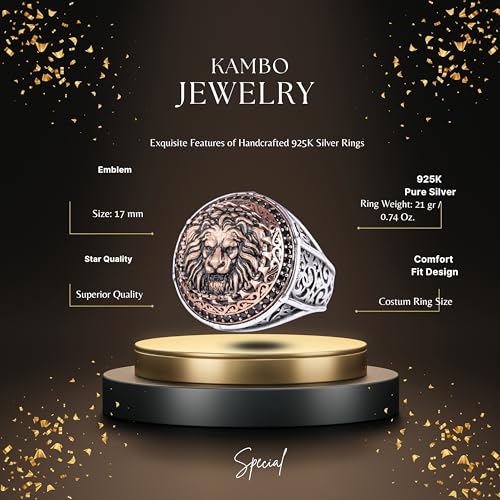 KAMBO Sembol Yüzük Erkekler için 925 Ayar Gümüş Yuvarlak Yüzük Bronz Detaylı El Yapımı Osmanlı Tarzı Bildirimi Takı (Asl
