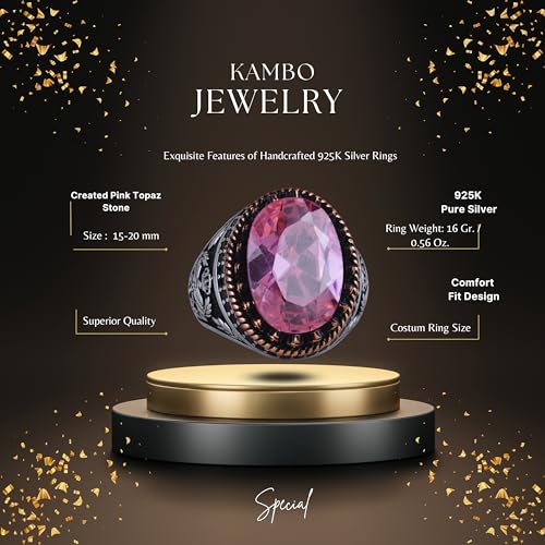 KAMBO 925 Ayar Gümüş Erkek Yüzük, Sentetik Taşlı, Kartal Sembollü, El Yapımı Yüzük
