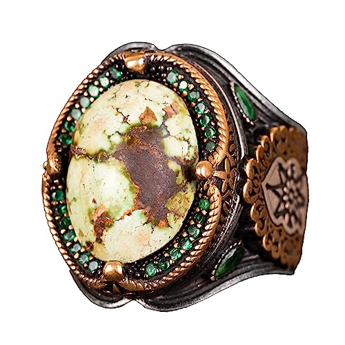 Doğal Arizona Turkuaz Taş Yüzük - 925 Ayar Gümüş (Model-11)