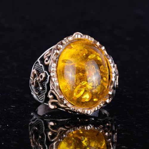 Honey Amber Artificial Taş Yüzük, 925 Ayar Gümüş Yüzük, Denizci Octopus Gümüş Yüzük - Various & Different Koleksiyonu