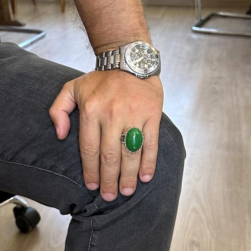 Doğal Yeşim Taşlı Yüzük - 925 Ayar Gümüş El İşi Yüzük (Model-2)
