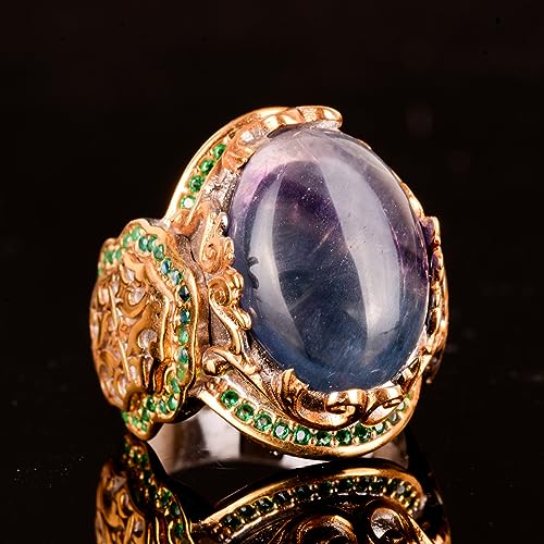 Doğal Fluorite Taş Yüzük, 925 Ayar Gümüş Sultan Yüzük