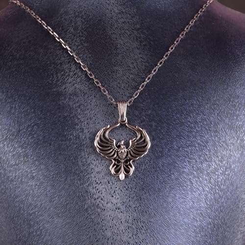 KAMBO 925 Ayar Gümüş Zincirli Anka Kolye – Anka Kuş Kolye – Yeniden Doğuş Sembolü Takı – Gotik Efsanevi Kuş Kolye – El Y
