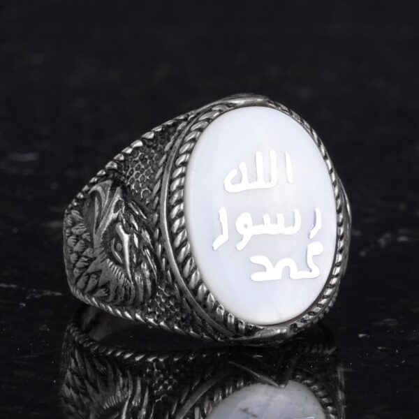 İslami Erkek Yüzük - Kartal Symbol Yüzük - 925 Ayar Gümüş El İşi Erkek Yüzük (Beyaz)