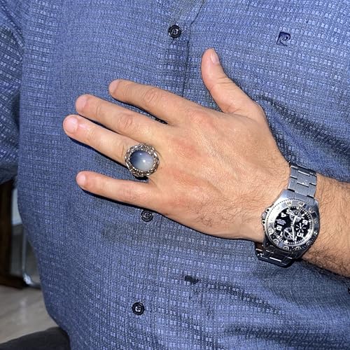 925 Ayar Gümüş Erkek Yüzük - Gerçek Oval Opal Taşlı - Desenli
