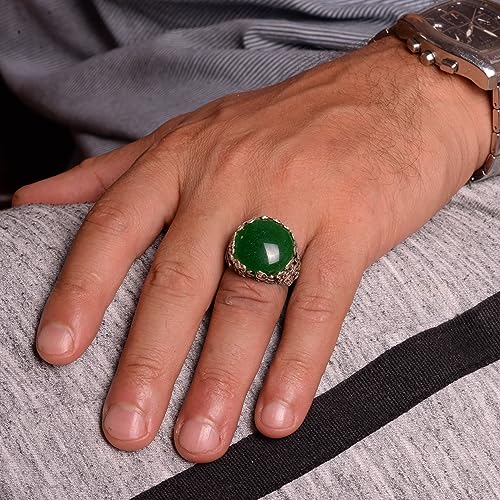Kambo El İşi 925 Ayar Gümüş Erkek Yüzük – Gerçek Doğal Yeşim Taşlı (Beden 9.75)
