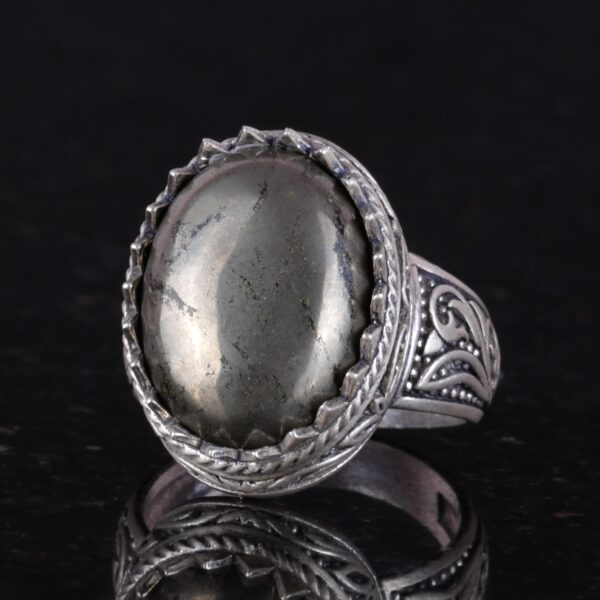 El İşi Pyrite Doğal Taş Yüzük - 925 Ayar Gümüş Erkek Yüzük