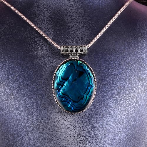 Doğal Taşlı Zincirli Erkek Kolye 925 Ayar Gümüş – Oval Taşlı Kolye Büyük Kolye (Okyanus Sedefi) - 6