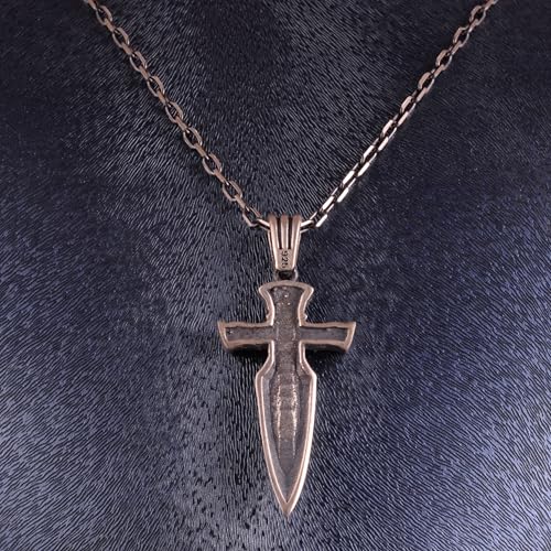KAMBO 925 Ayar Gümüş Kelt Haçı Zincirli Kılıç Kolye – Hançer Haç Kolye – Gotik Ortaçağ Takı – El Yapımı Açıklama Kolye –