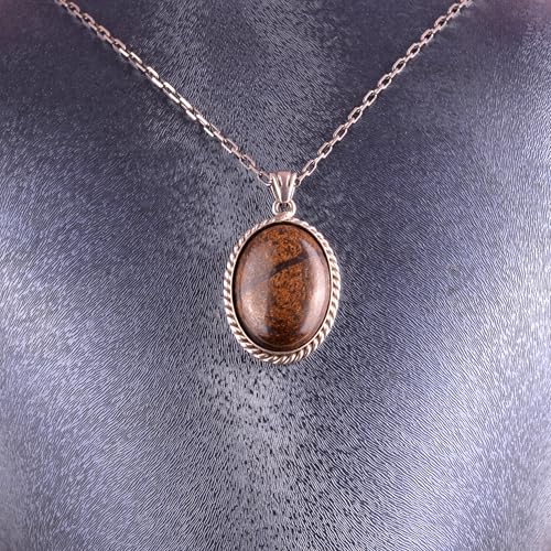 KAMBO Doğal Taşlı Zincirli Unisex Kolye 925 Ayar Gümüş – El Yapımı Oval Açıklama Kolye (Bronzit) - 6