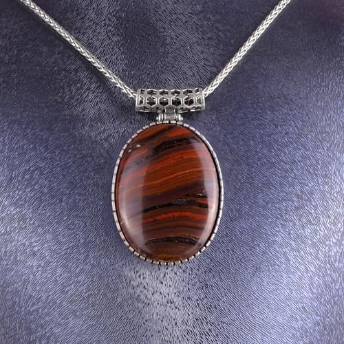KAMBO Doğal Taşlı Zincirli Erkek Kolye 925 Ayar Gümüş – Oval Taşlı Kolye Büyük Kolye (Kan Taşı) - 6