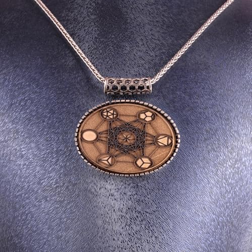 KAMBO Yatay Zincirli Büyük Erkek Kolye 925 Ayar Gümüş – Erkek Oval Sembolik Sarkıt Kolye (Metatron'un Küpü) - 6