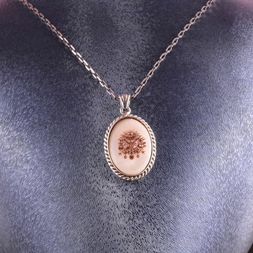 Doğal İnci Sembollü Zincirli Unisex Kolye 925 Ayar Gümüş – Osmanlı Bizans Sembolü El Yapımı Kolye (Osmanlı İncisi) - 4