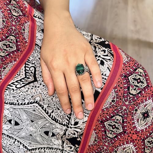 Vintage Boho Tasarım Gümüş Kadın Yüzük ile Doğal Malakit Taş