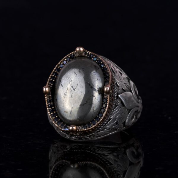 925 Ayar Gümüş El İşi Erkek Yüzük - Available ile Various Doğal Stones (Iron Pyrite)