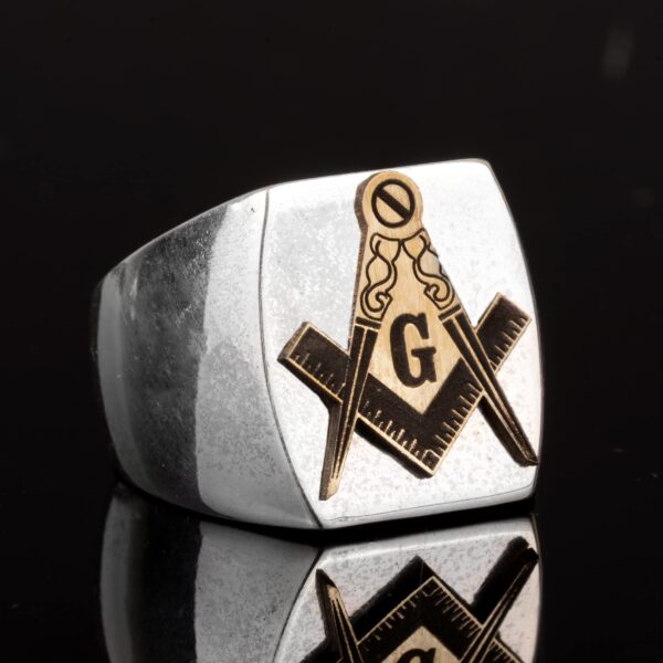 Kambo Erkek 925 Ayar Gümüş Masonic Yüzük ile Altın Tone Emblem