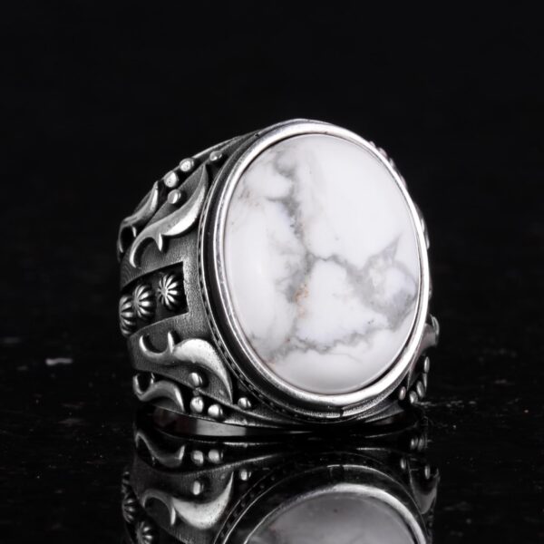 Doğal Howlite Taş Gümüş Yüzük