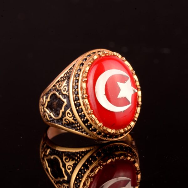 925 Ayar Gümüş Yüzük - Symbol Yüzük - Erkek Yüzük (Yıldız and Hilal)