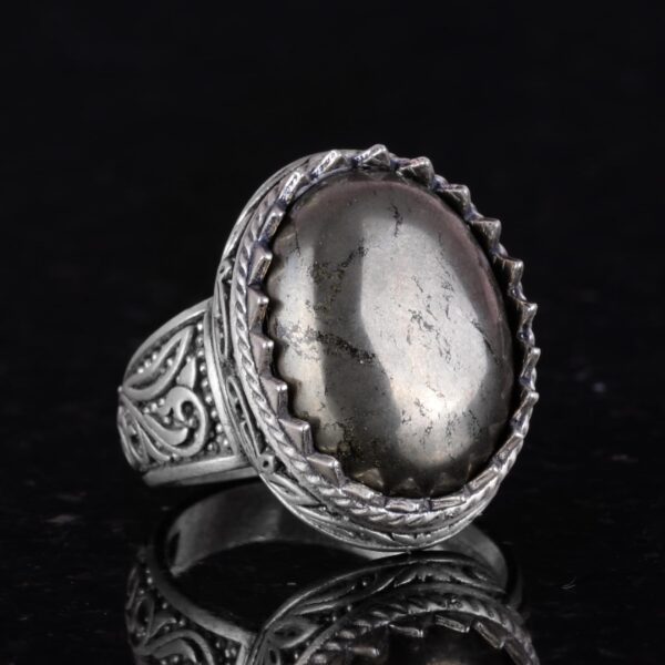 El İşi Pyrite Doğal Taş Yüzük - 925 Ayar Gümüş Erkek Yüzük