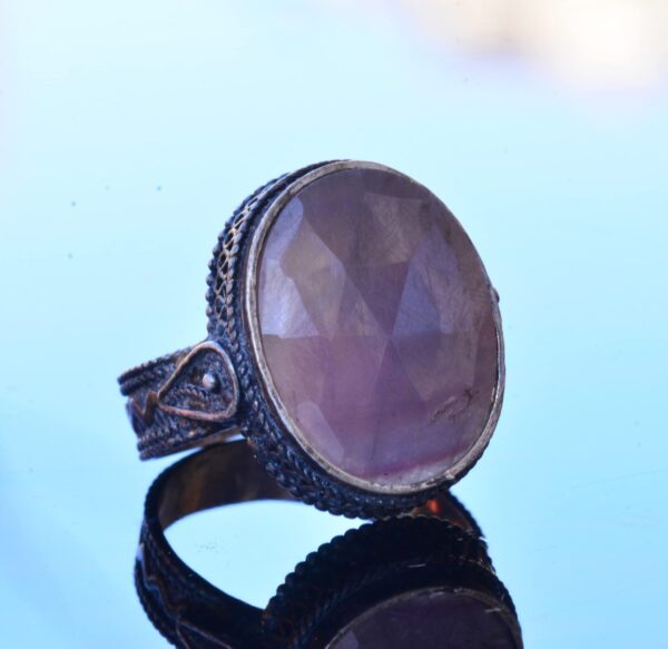 Kambo El İşçiliği Yüzük ile Doğal Pembe Safir Değerli Taş, Gümüş Erkek Yüzük - Minimalist Tasarım için Mature Individual
