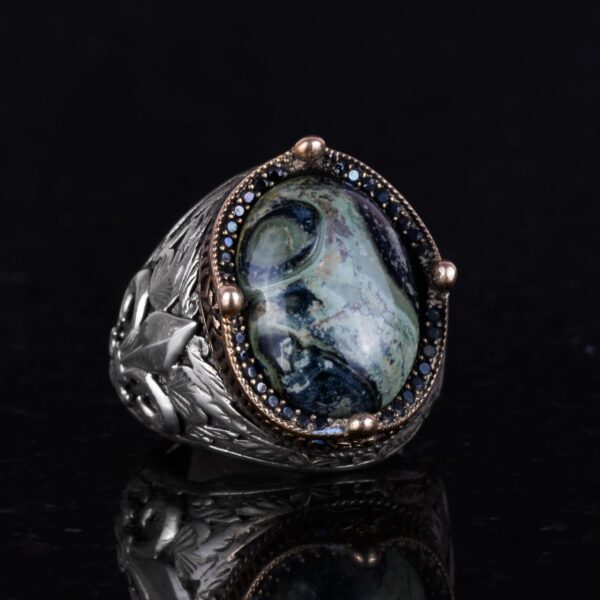 925 Ayar Gümüş El İşi Erkek Yüzük - Available ile Different Doğal Stones (Yeşil Eye)