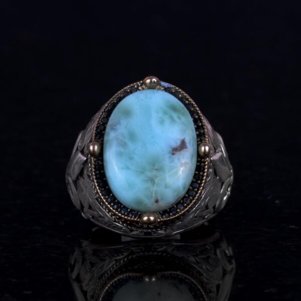 925K Gümüş El İşi Erkek Yüzük - Available ile Various Doğal Stones (Larimar)