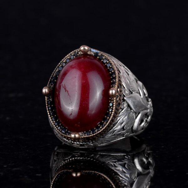 925K Gümüş El İşi Erkek Yüzük - Available ile Different Doğal Stones (Kabason Yakut)