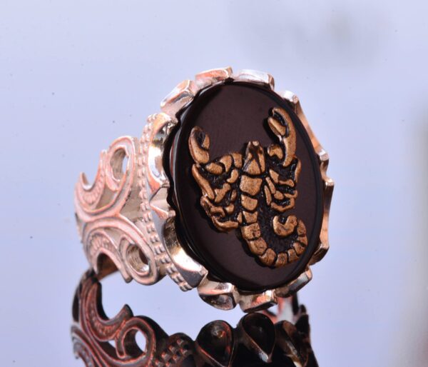 925 Ayar Gümüş Yüzük - Doğal Obsidan Taş Yüzük - Yüzük (Scorpio)