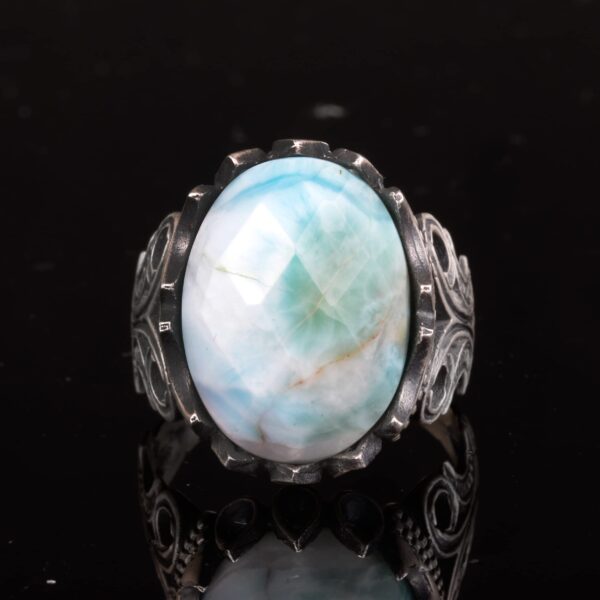 KAMBO Erkek Gümüş Yüzük - Doğal Larimar Değerli Taş
