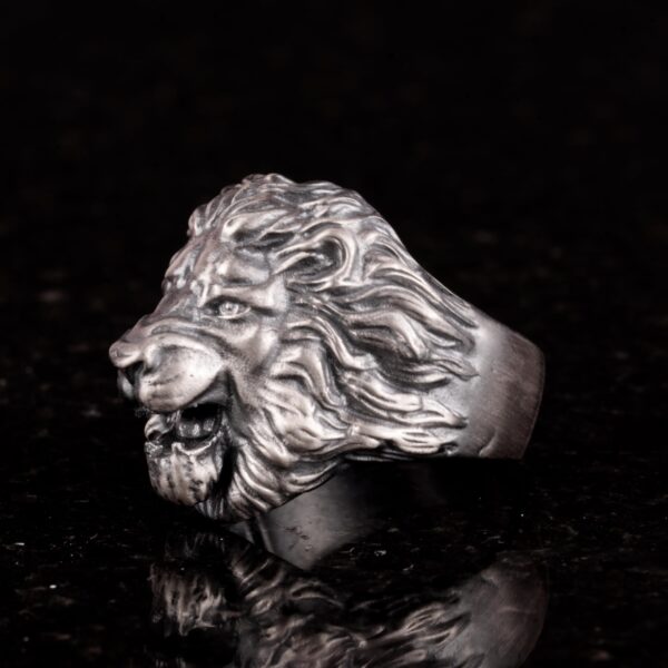 925 Ayar Gümüş Erkek Yüzük - Power Symbol Yüzük ile Aslan Head Figure - El İşi Vintage Tasarım