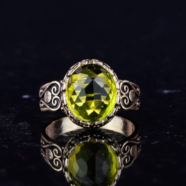 925 Ayar Gümüş Kadın Yüzük, Altın Kaplama ile Doğal Peridot Taş, El İşi Vintage Tasarım (Non-Doğal Peridot)