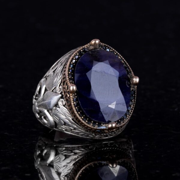 925 Ayar Gümüş El İşi Erkek Yüzük - Available ile Various Doğal Stones (Mavi Safir)