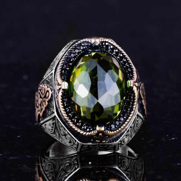 Peridot Taş Yüzük, 925 Ayar Gümüş Yüzük, Stylish El İşi Gümüş Erkek Yüzük
