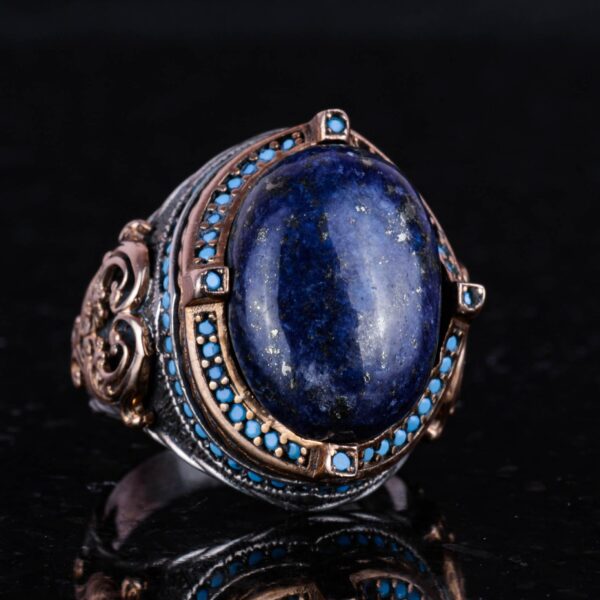925 Ayar Gümüş Yüzük, El İşi Erkek Yüzük ile Doğal Lapis Lazuli Taş, Vintage Tasarım