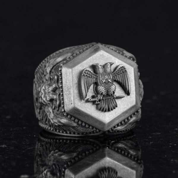 925 Ayar Gümüş Yüzük, Brave Symbol Yüzük (Double Headed Kartal)