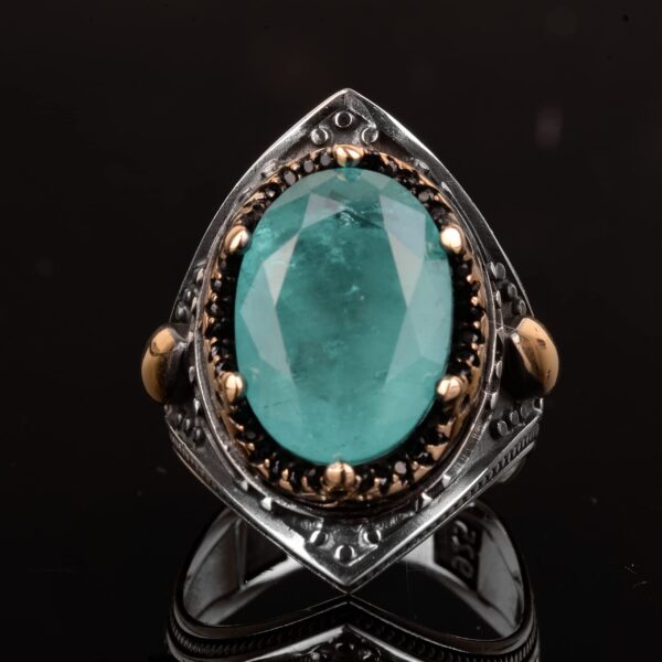 El İşi Vintage Erkek Yüzük - Made ile 925 Ayar Gümüş, Paraiba Taş, Artisan Takı