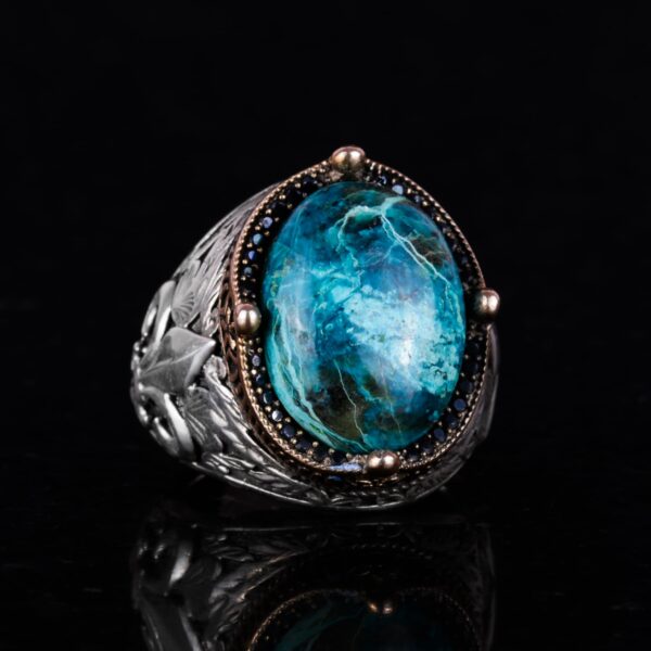 925 Ayar Gümüş El İşi Erkek Yüzük - Available ile Various Doğal Stones (Krisokolla)