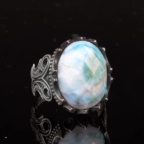 KAMBO Erkek Gümüş Yüzük - Doğal Larimar Değerli Taş