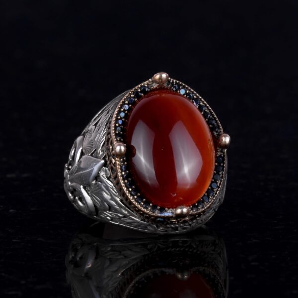 925 Ayar Gümüş El İşi Erkek Yüzük - Available ile Various Doğal Stones (Kırmızı Akik)