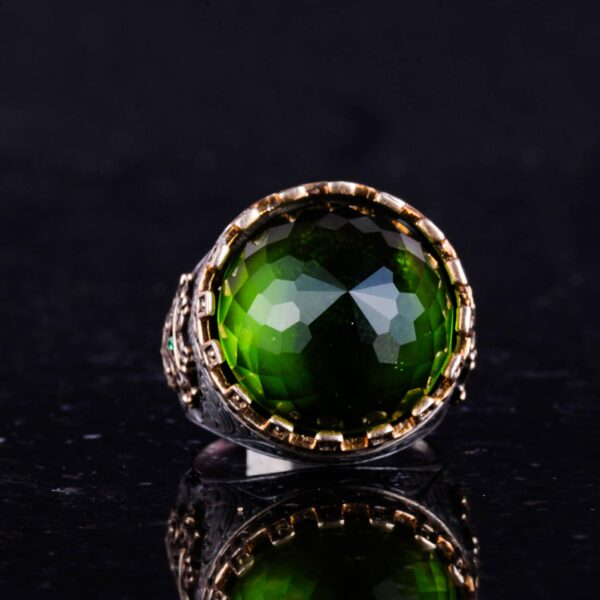 925 Ayar Gümüş Yüzük - King's Yüzük - Artificial Taş Yüzük - El İşi Erkek Yüzük (Artificial Peridot)