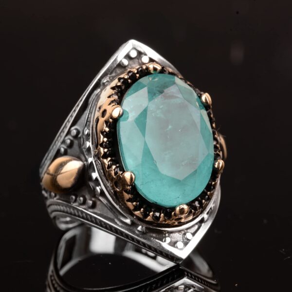 El İşi Vintage Erkek Yüzük - Made ile 925 Ayar Gümüş, Paraiba Taş, Artisan Takı