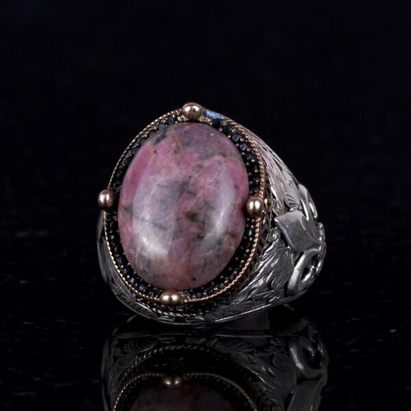 925K Gümüş El İşi Erkek Yüzük - Available ile Various Doğal Stones (Rhodonite)