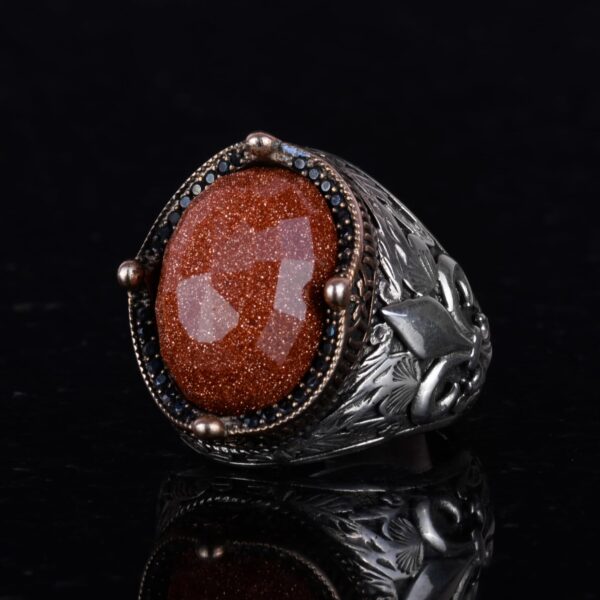 925 Ayar Gümüş Yüzük ile Premium Artificial Stones (Made Kahverengi Güneş Taş)