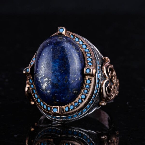 925 Ayar Gümüş Yüzük, El İşi Erkek Yüzük ile Doğal Lapis Lazuli Taş, Vintage Tasarım